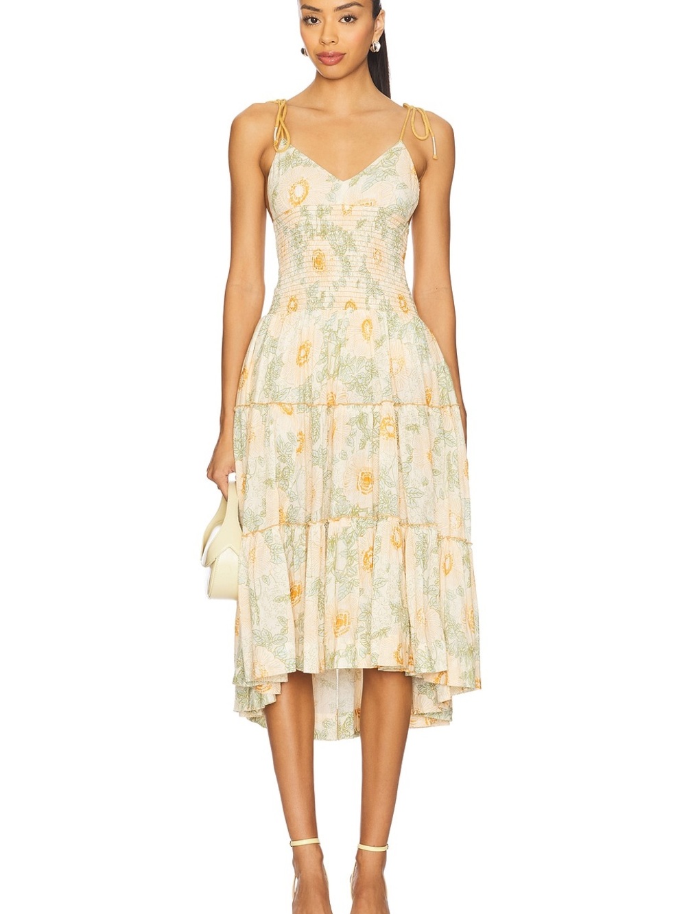 Free People Revolve Adriel Midi Dress Ivory Green Floral Ruffle Wedding Guest XL